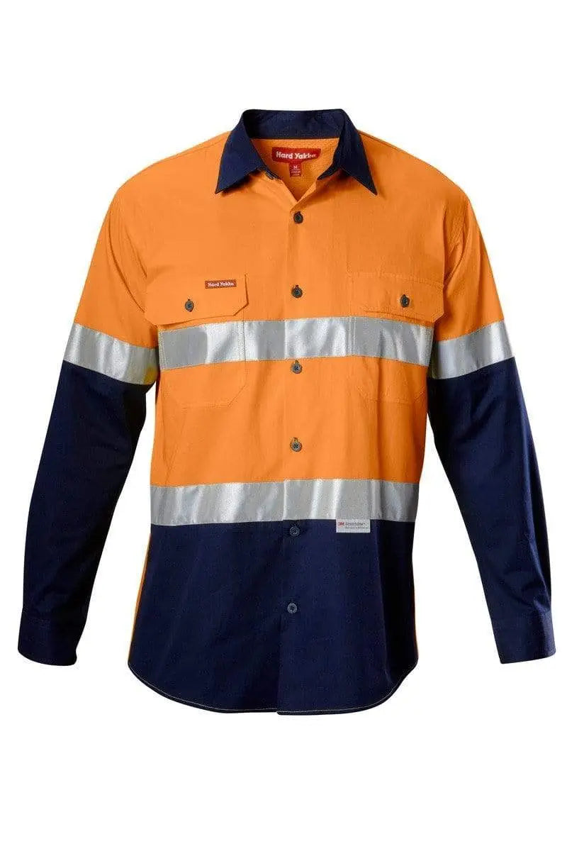Hard Yakka Two Toned Reflective Vented Hi Vis Shirt Y07978 Work Wear Hard Yakka Orange/Navy S